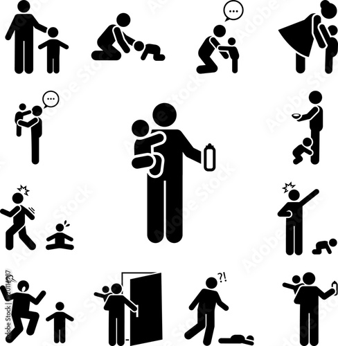 Baby, milk, father icon in a collection with other items