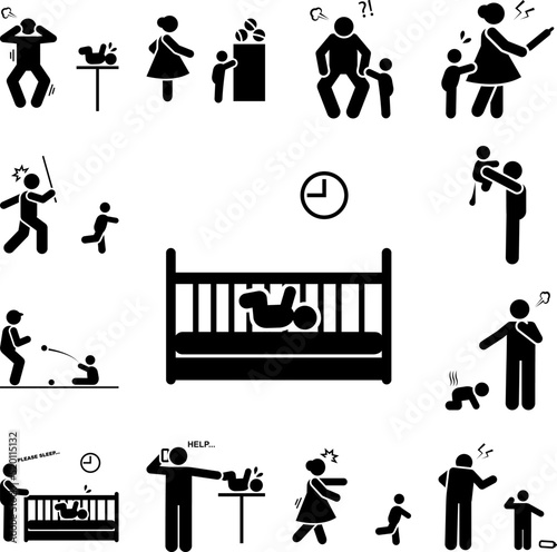 Baby, crying, sulking icon in a collection with other items