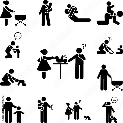 Baby, father, angry, mother icon in a collection with other items