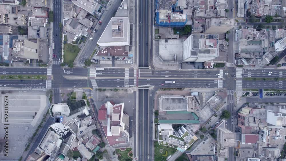 Aerial view from a drone of Av Javier Prado in San Isidro. Peru