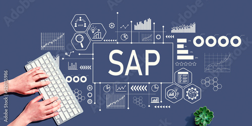 SAP - Business process automation software theme with person using a computer keyboard photo