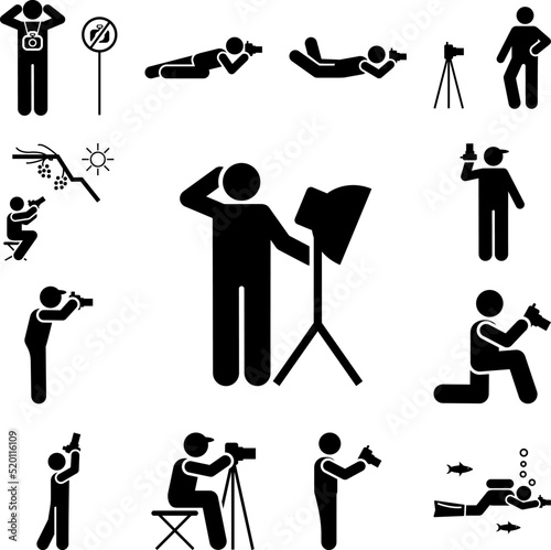 Cameraman, soft box, studio pictogram icon in a collection with other items