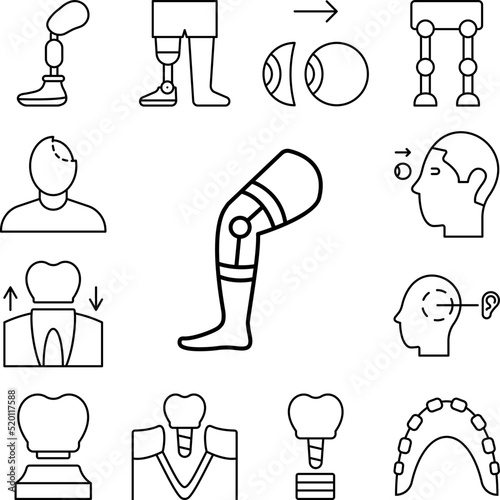 Artificial foot, artificial leg icon in a collection with other items