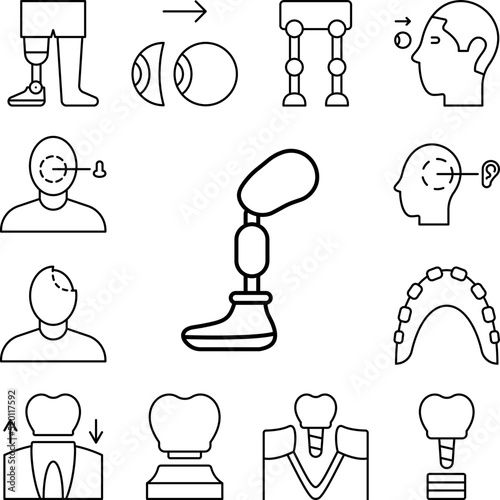 Artificial foot, artificial leg icon in a collection with other items