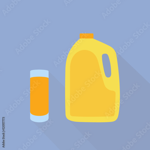 Glass and bottle of orange juice, flat design vector