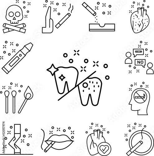 Teeth, cigarette icon in a collection with other items