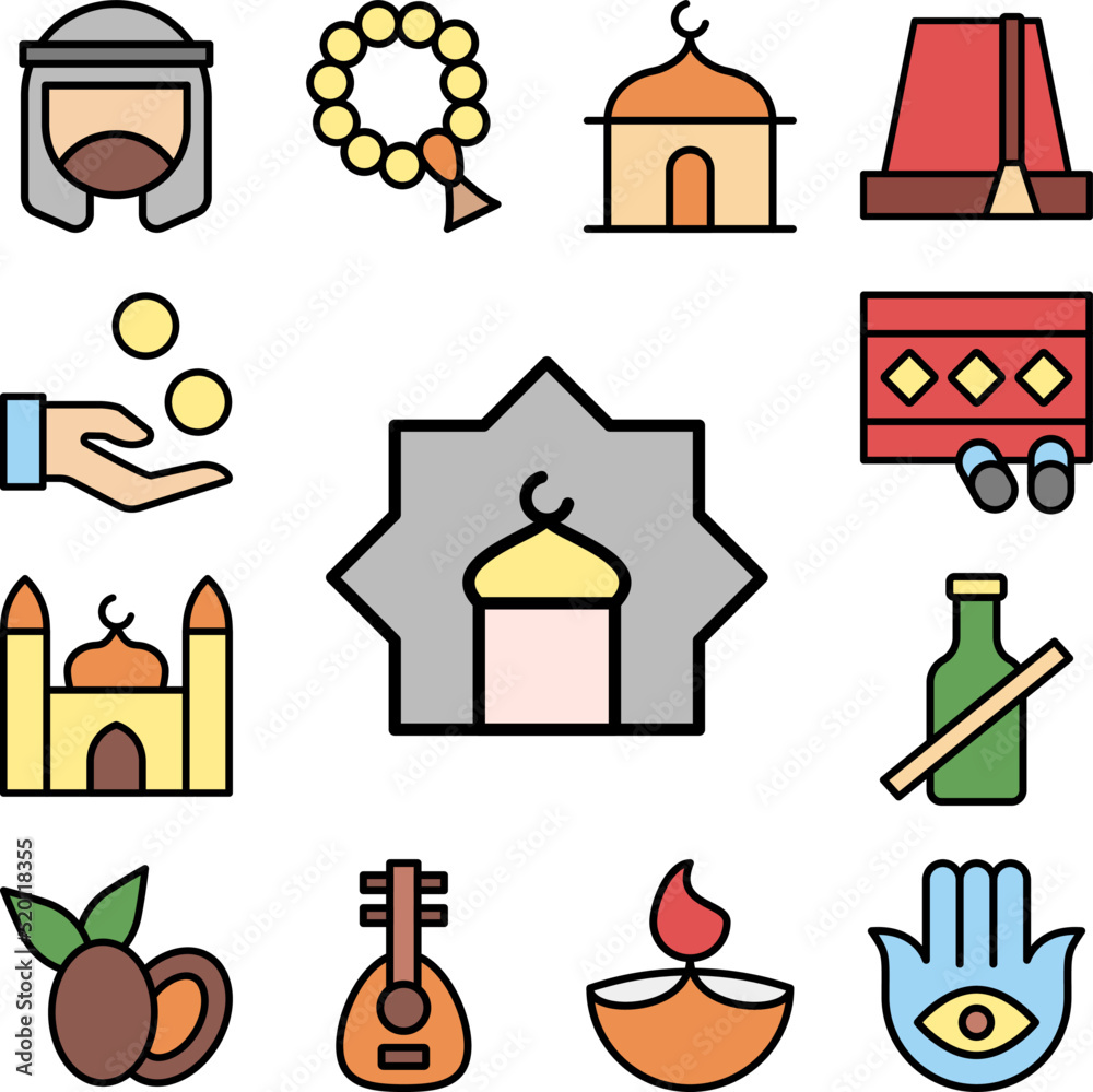 Mosque Ramadan icon in a collection with other items Mosque Ramadan icon in a collection with other items