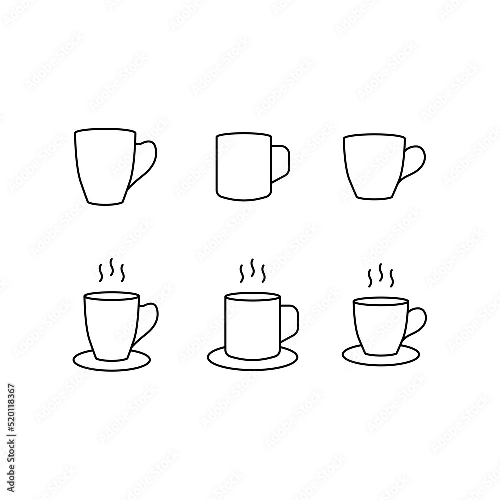 Mug icon set. Editable vector stroke.