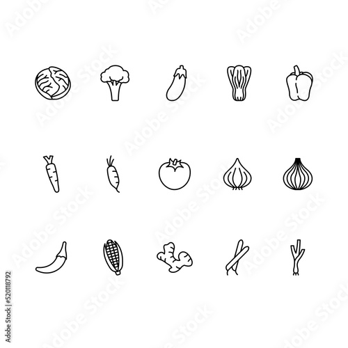 Vegetables line icon set. Editable vector stroke.