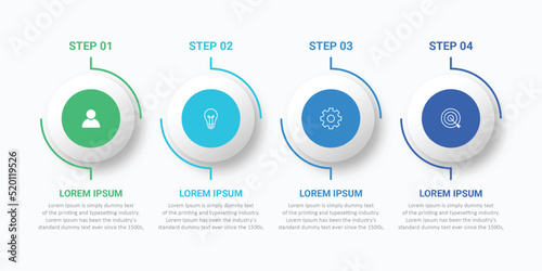 Business Infographics template.Timeline with 4 steps, circles, options and marketing icons. Vector linear infographic elements.