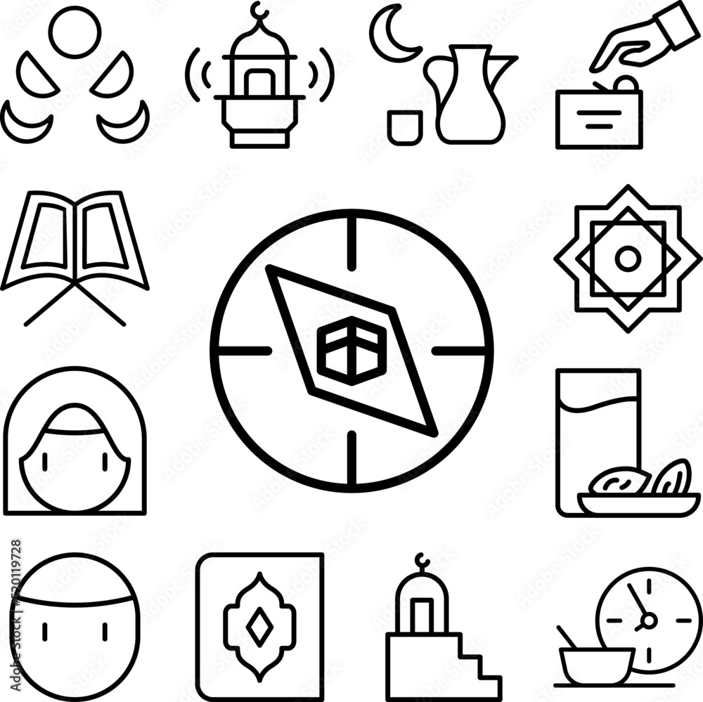 Fototapeta premium Compass Ramadan icon in a collection with other items