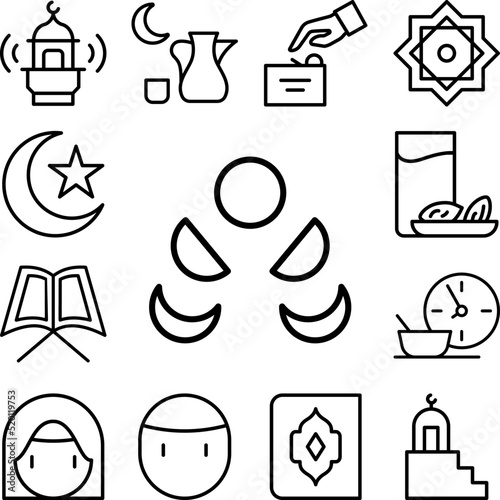 Ramadan month moon icon in a collection with other items