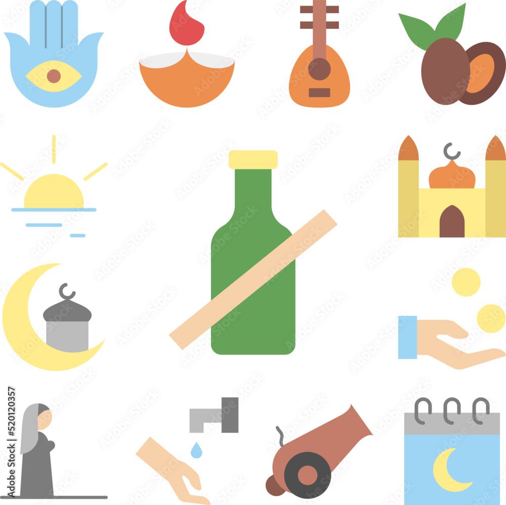 No alcohol haram Ramadan icon in a collection with other items