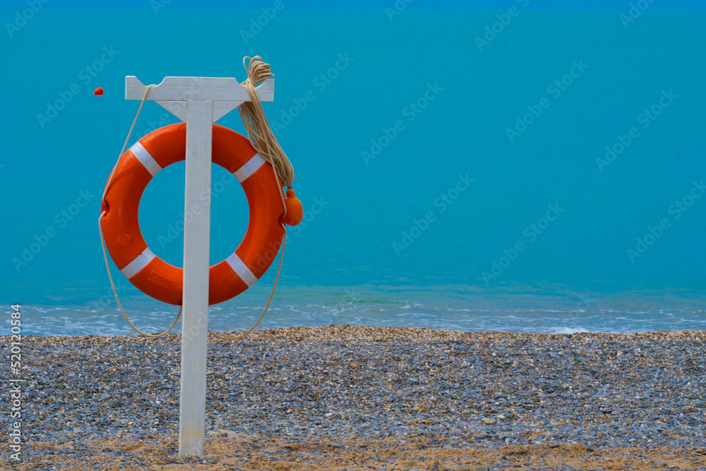 Life round mexico preserver beach sea lifebuoy protection lifesaver ring, concept help sky from sos from water sun, weather seascape. Caribbean saver gold,