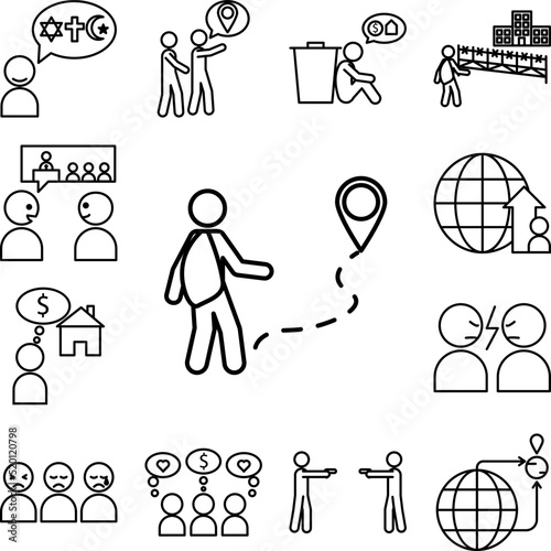 asylum immigration icon in a collection with other items