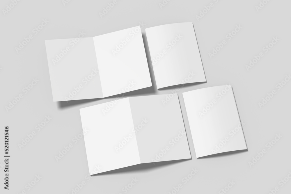 Realistic blank bifold brochure illustration for mockup. 3D Render.