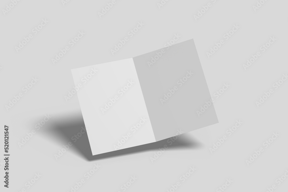 Realistic blank bifold brochure illustration for mockup. 3D Render. Realistic blank bifold brochure illustration for mockup. 3D Render.