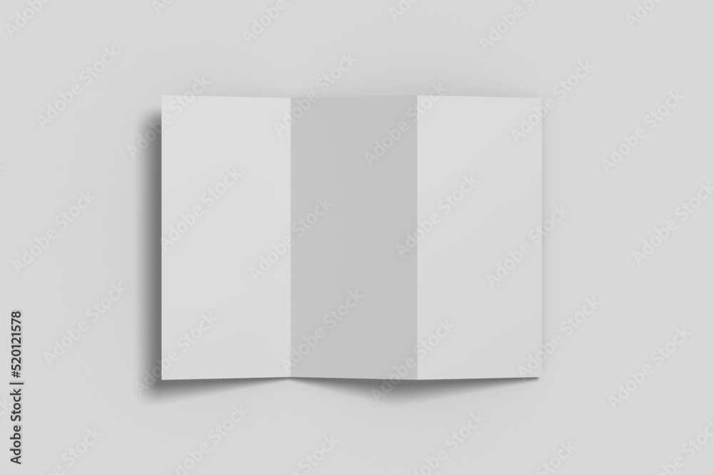 Realistic blank trifold brochure illustration for mockup. 3D Render.
