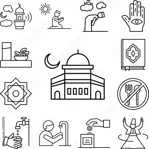 Mosque building icon in a collection with other items