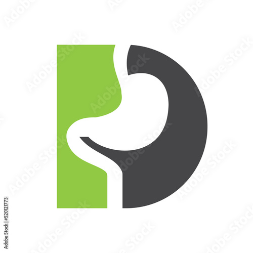 Letter D Minimal Stomach Logo Design for Medical and Healthcare Symbol Vector Template