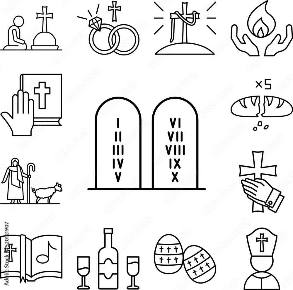 Ten commandments, Christianity icon in a collection with other items Ten commandments, Christianity icon in a collection with other items