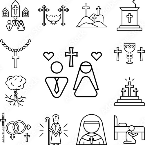 Marriage, Christianity icon in a collection with other items