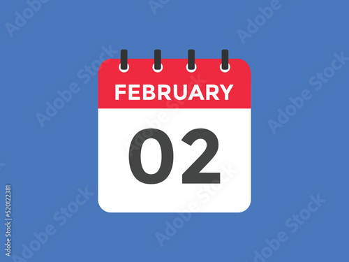 February 2 calendar reminder. 2nd February daily calendar icon template. Vector illustration 
