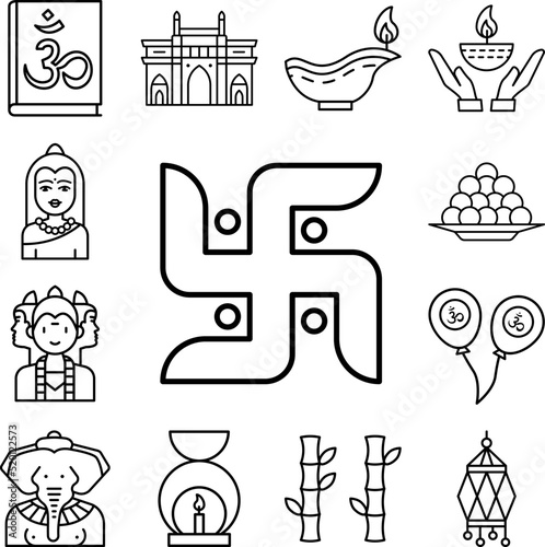 Swastika, Diwali icon in a collection with other items