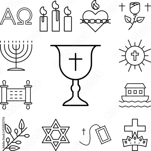Christian Chalice, Christianity icon in a collection with other items