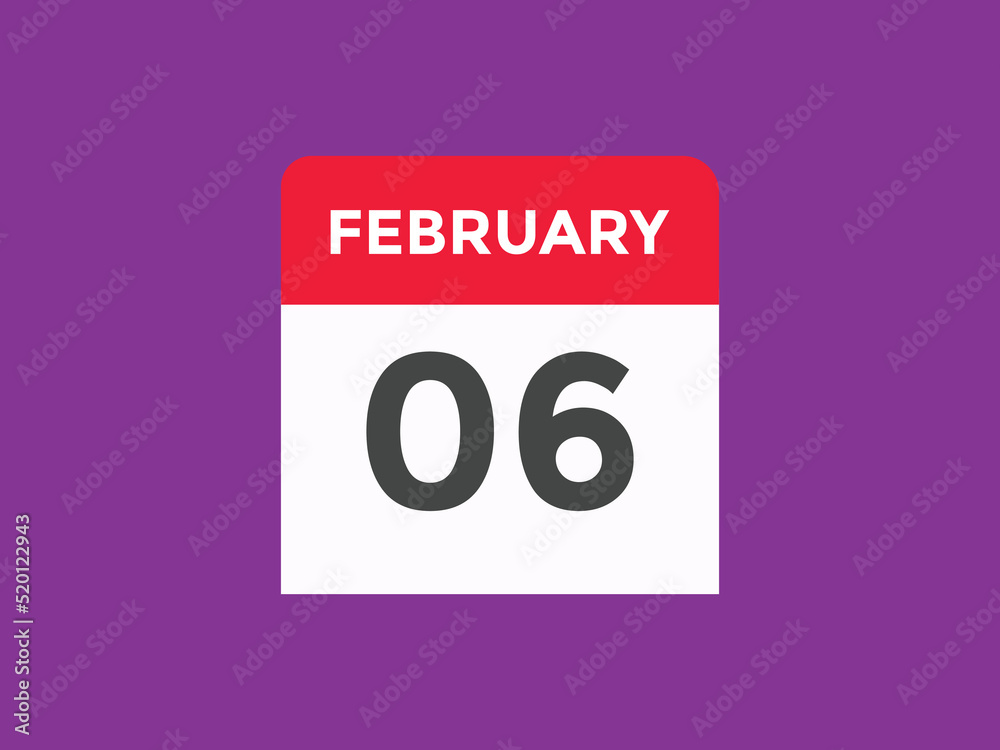 February 06 calendar reminder. 06th February daily calendar icon template. Vector illustration
February 06 calendar reminder. 06th February daily calendar icon template. Vector illustration