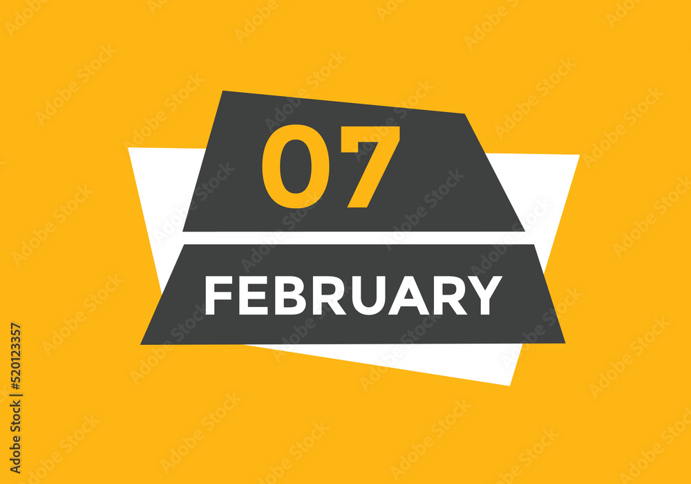 February 07 calendar reminder. 07th February daily calendar icon template. Vector illustration 

