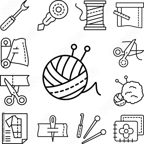 Yarn ball, knitting needle icon in a collection with other items