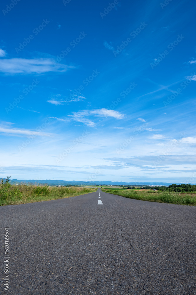 A straight road that goes on forever in Hokkaido Japan