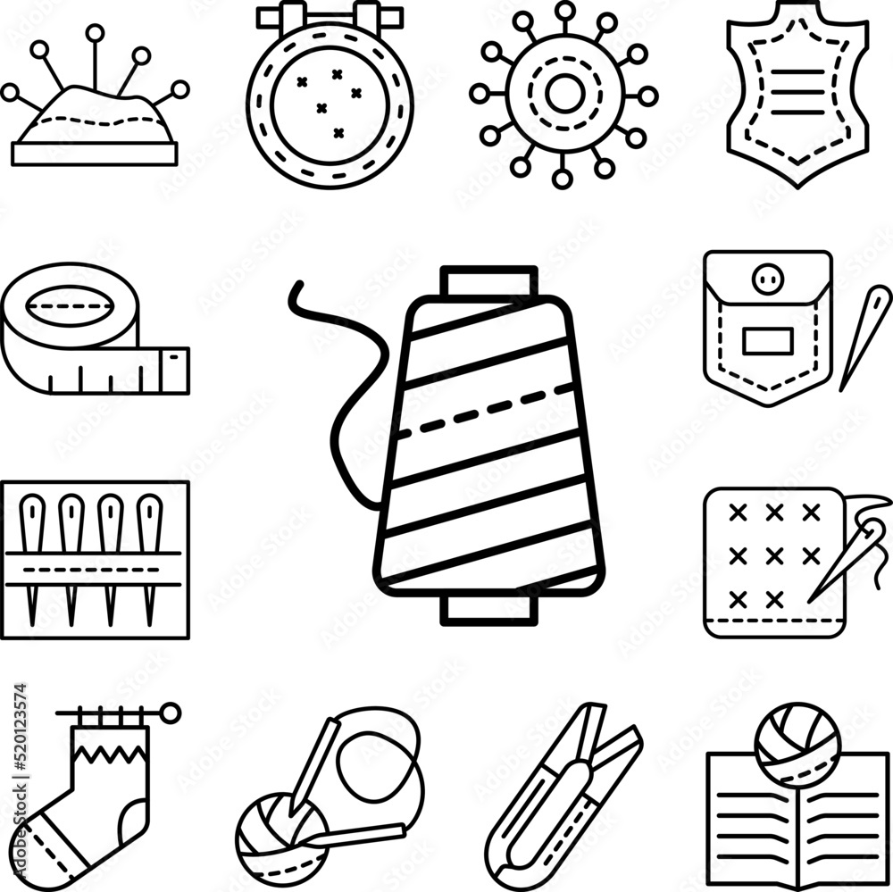 Fototapeta premium Threads, sewing icon in a collection with other items