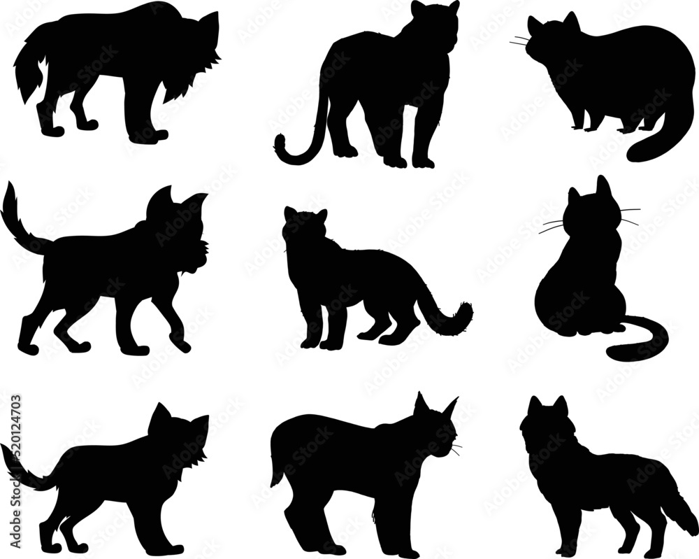 American Shorthair Cats animal Flat style isolated Vectors Silhouettes