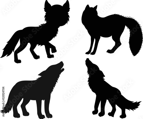 Fox animal Flat style isolated Vectors Silhouettes