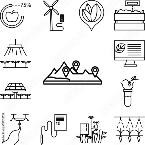 smart farm, mountain, farm icon in a collection with other items