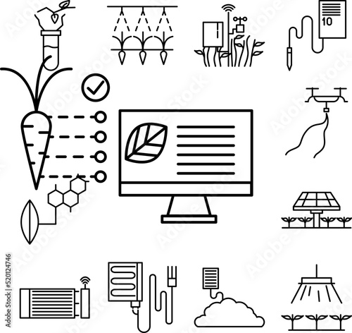 smart farm, monitor icon in a collection with other items