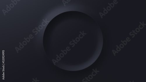 Minimalist Background with Embossed Circle. Black Surface with Raised 3D Shape. 3D Render. photo