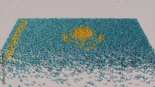 Kazakhstani Banner Background, with People congregating to form the Flag of Kazakhstan. photo