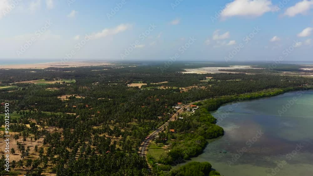 Aerial view of Coastline of Kalpitiya peninsula with palm trees Sri Lanka. Aerial view of Coastline of Kalpitiya peninsula with palm trees Sri Lanka.
