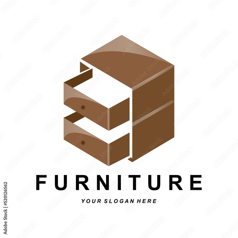 Wardrobe Logo Design, Furniture Clothes Place Illustration, Wood Craft Company Brand Icon Vector