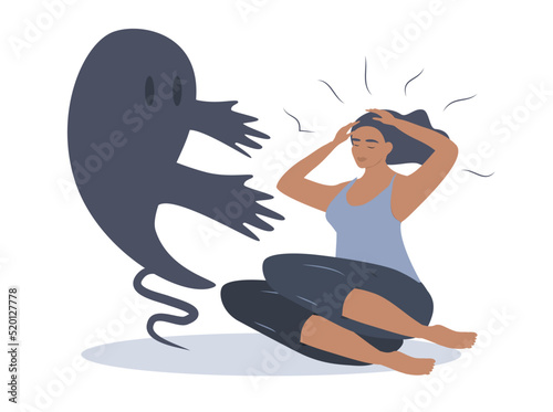 vector hand drawn illustration in flat style on the theme of fear, panic attacks