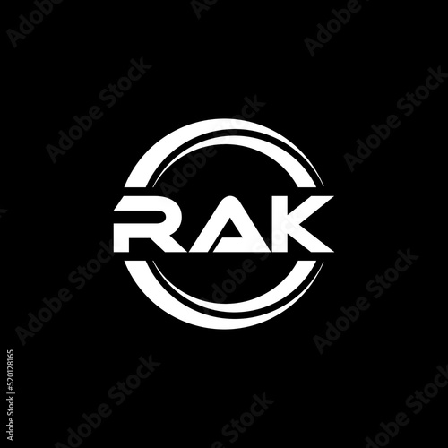 RAK letter logo design with black background in illustrator, vector logo modern alphabet font overlap style. calligraphy designs for logo, Poster, Invitation, etc.