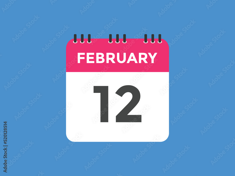 Fototapeta premium February 12 calendar reminder. 12th February daily calendar icon template. Vector illustration 