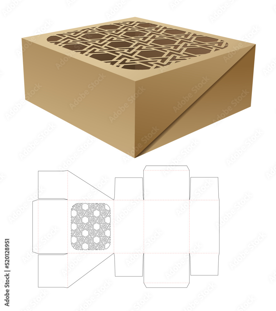 stenciled box die cut template and 3D mockup Stock Vector | Adobe Stock