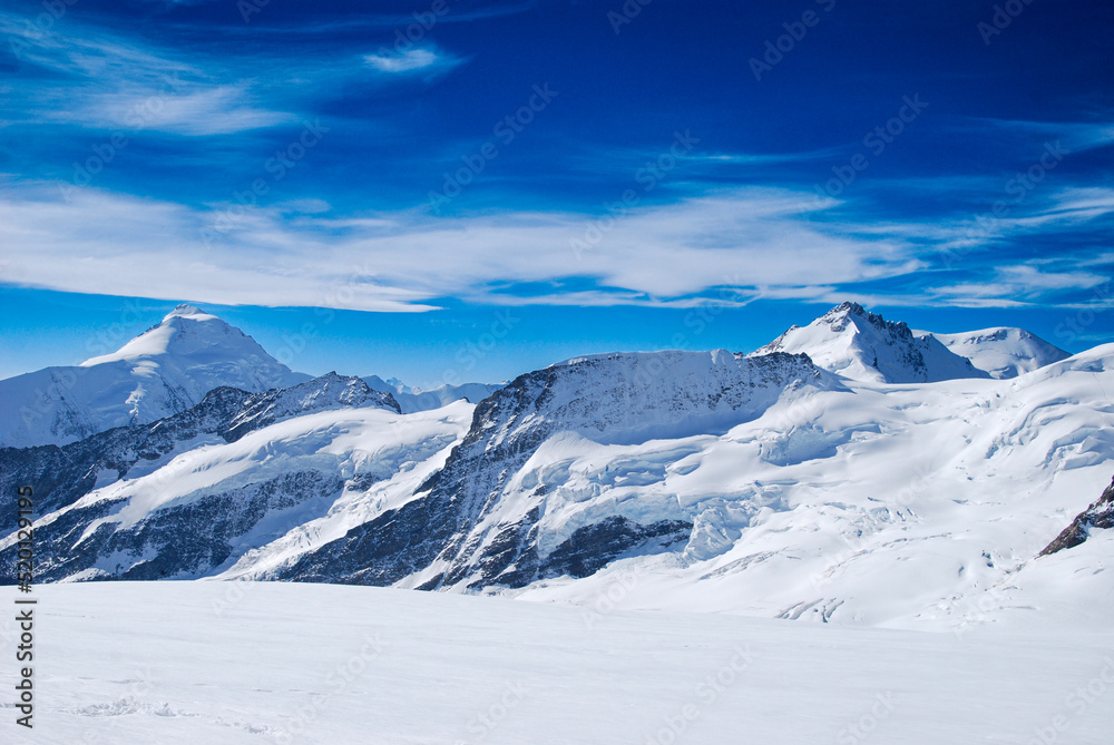Snow filled mountain, Jungfrau, Alps, Along the glacier	