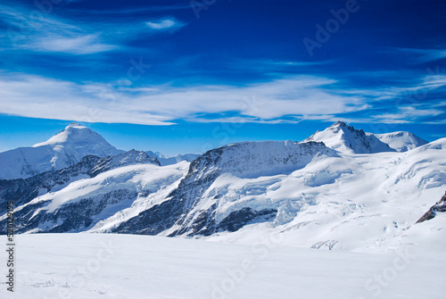 Snow filled mountain, Jungfrau, Alps, Along the glacier 