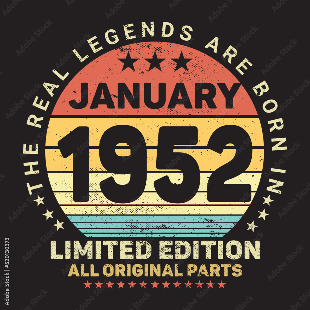 The Real Legends Are Born In January 1952, Birthday gifts for women or men, Vintage birthday shirts for wives or husbands, anniversary T-shirts for sisters or brother