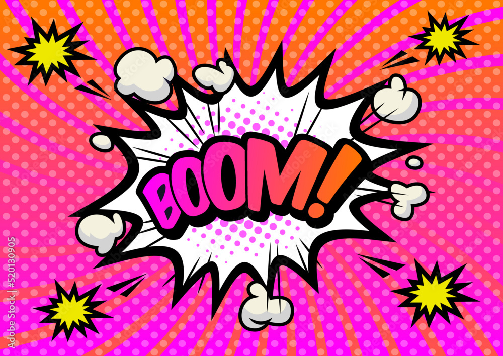 Fototapeta premium アメコミ風爆発テンプレート Boom pop art background, an explosion in comics book style. 